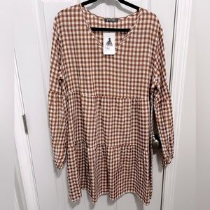 NWT Orange Plaid Long Sleeve Dress